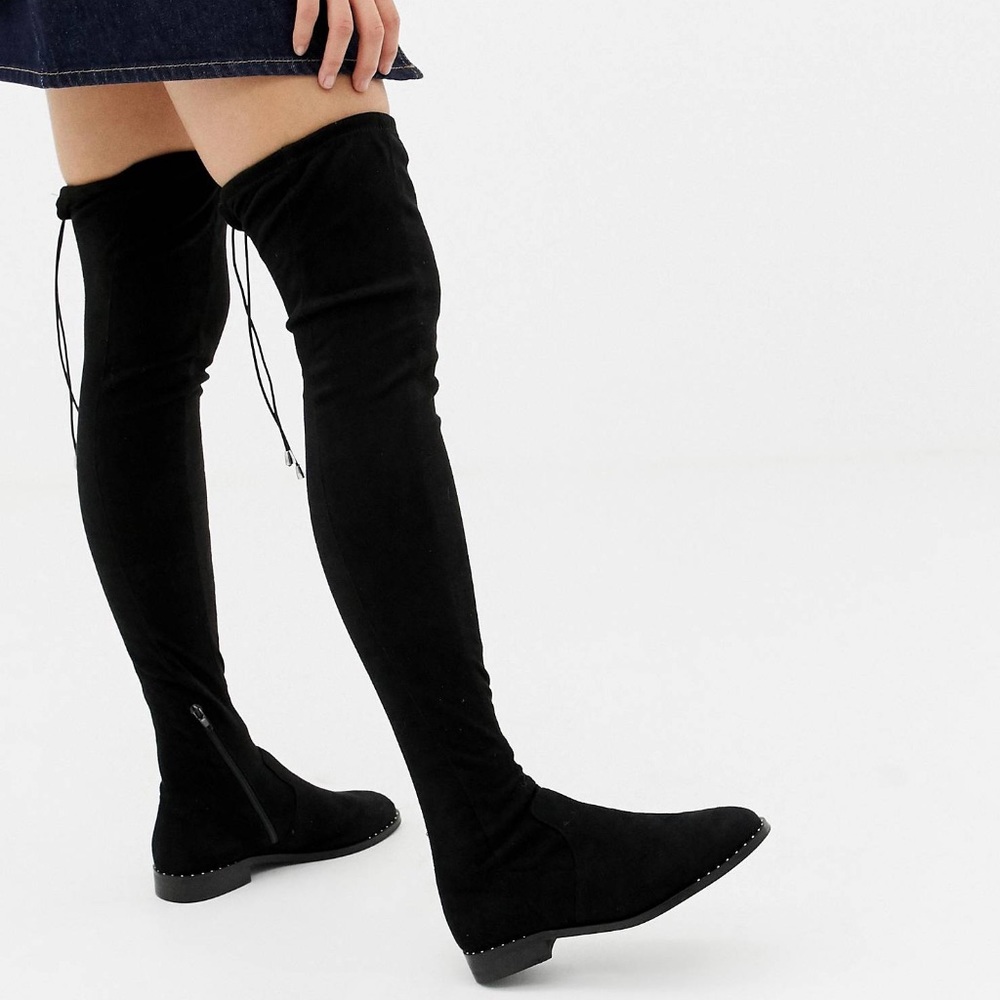 NWOT ASOS Design Kaska Flat Studded Thigh High Boots